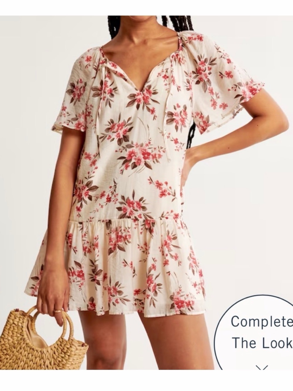 Abercrombie & Fitch Cream Cottagecore Drop Waist Smock Dress Small NWT